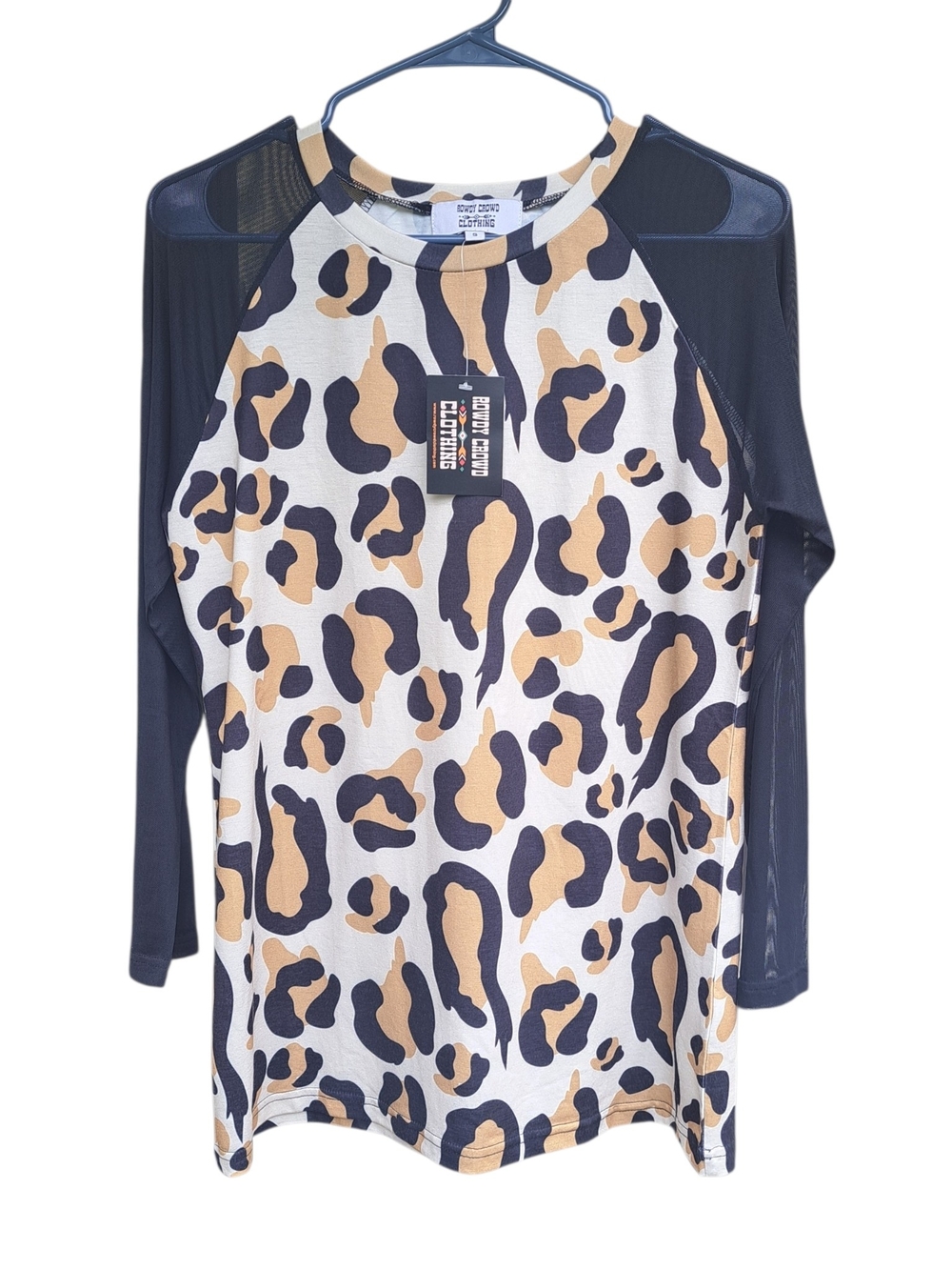 Rowdy Crowd Clothing Women’s Small Leopard Print Mesh Sleeve Tunic Top NWT